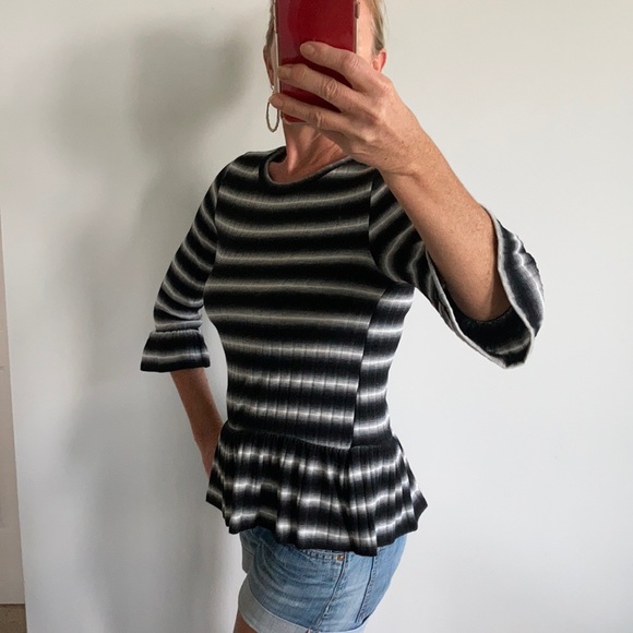 Black & White Stripe Peplum Top - Picture 5 of 9